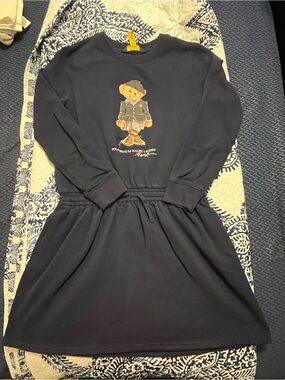 Polo by Ralph Lauren Navy Sweatshirt Dress with Bear Motif